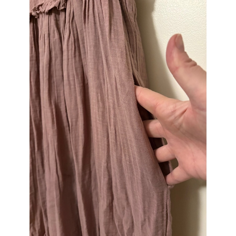Zara Smocked Tiered Gauze Maxi Dress Mauve Rose Cotton Small - Picture 6 of 7